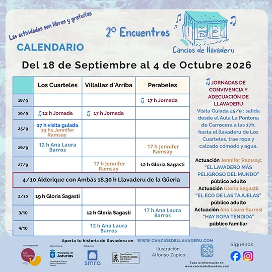 Programa del 2º Ciclo de Encuentros Cancios de Llavaderu, 2026 - Ana Laura Barros, Gloria Sagasti y Jennifer Ramsay